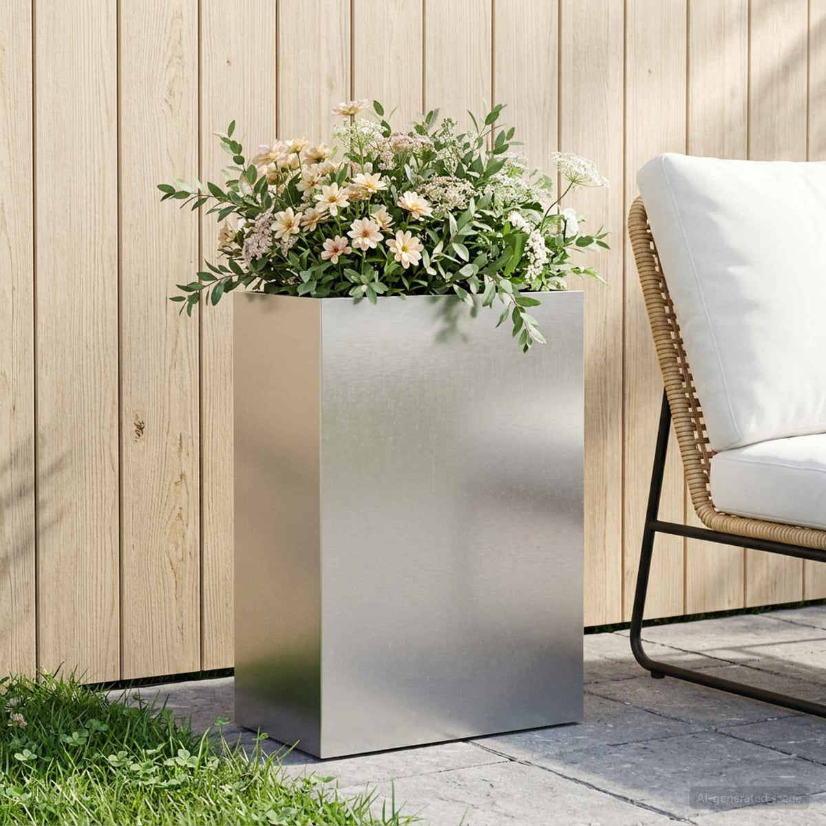 Macetero De Jardín Plateado 50 X 40 X 75 Cm Acero Inoxidable_1