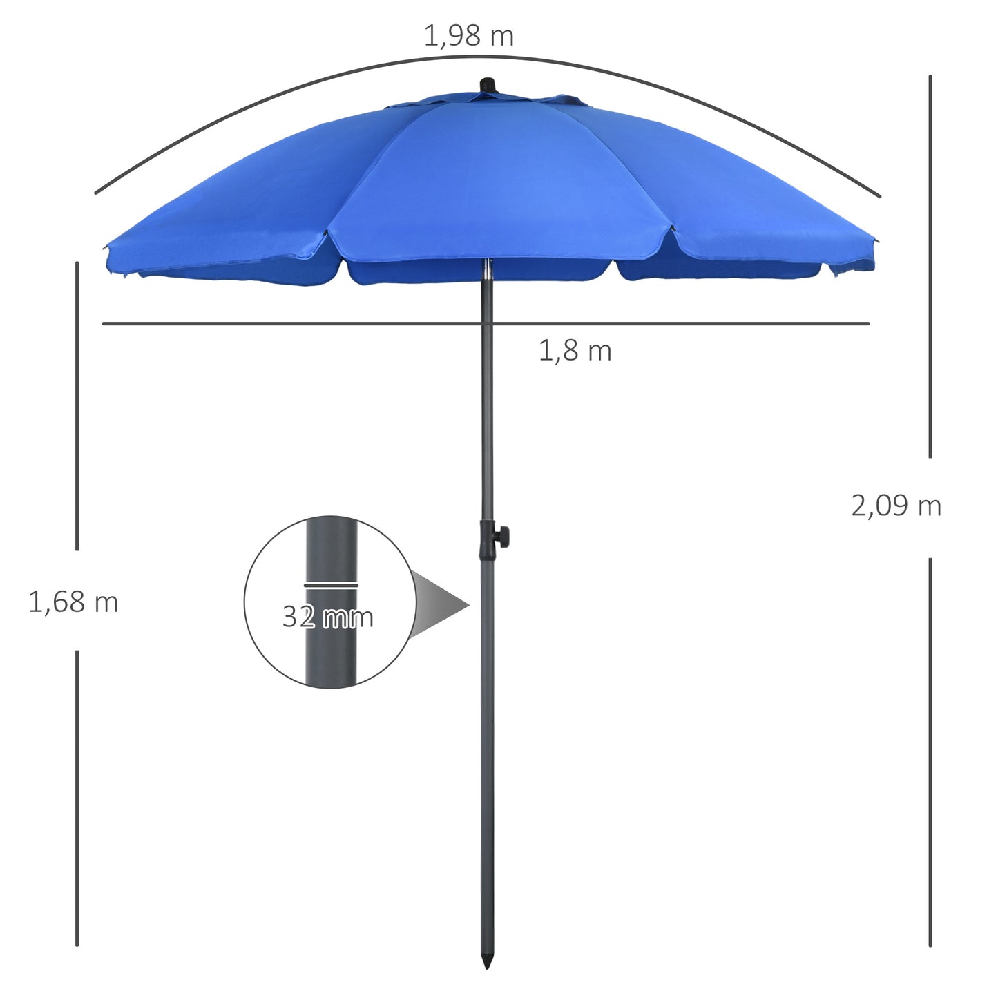 Outsunny Sombrilla De Playa Grande Ø180 Cm Con Ángulo Ajustable Azul_2