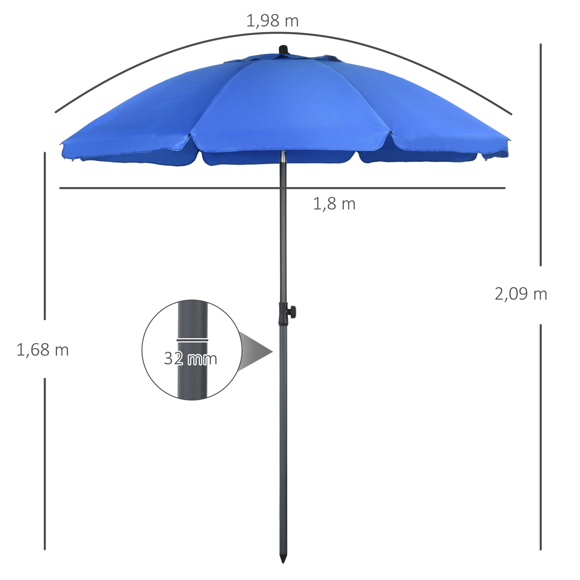 Outsunny Sombrilla De Playa Grande Ø180 Cm Con Ángulo Ajustable Azul_2