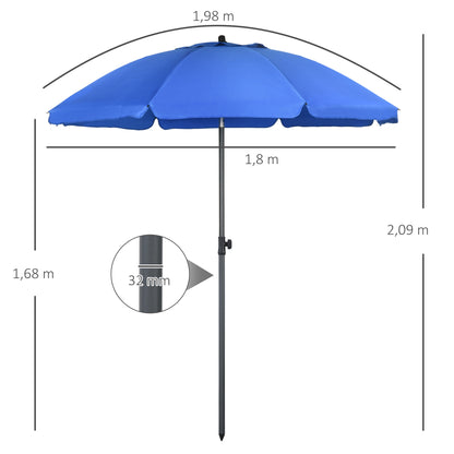 Outsunny Sombrilla De Playa Grande Ø180 Cm Con Ángulo Ajustable Azul_2