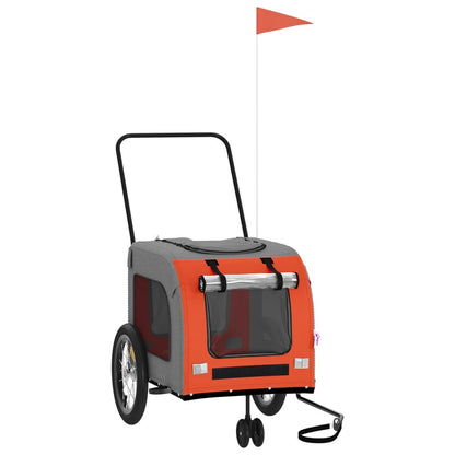 Vidaxl Remolque De Bicicleta Mascotas Hierro Tela Oxford Naranja Gris_0