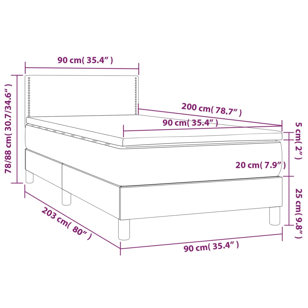 Cama Box Spring Colchón Y Luces Led Tela Gris Claro 90x200 Cm / Vetonek_4