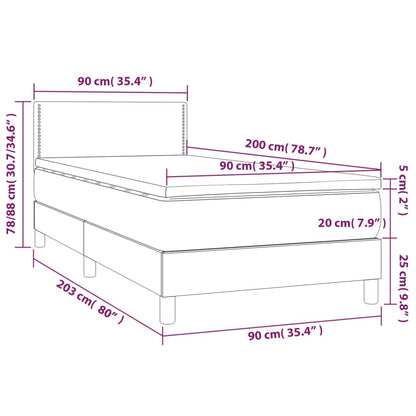 Cama Box Spring Colchón Y Luces Led Tela Gris Claro 90x200 Cm / Vetonek_4