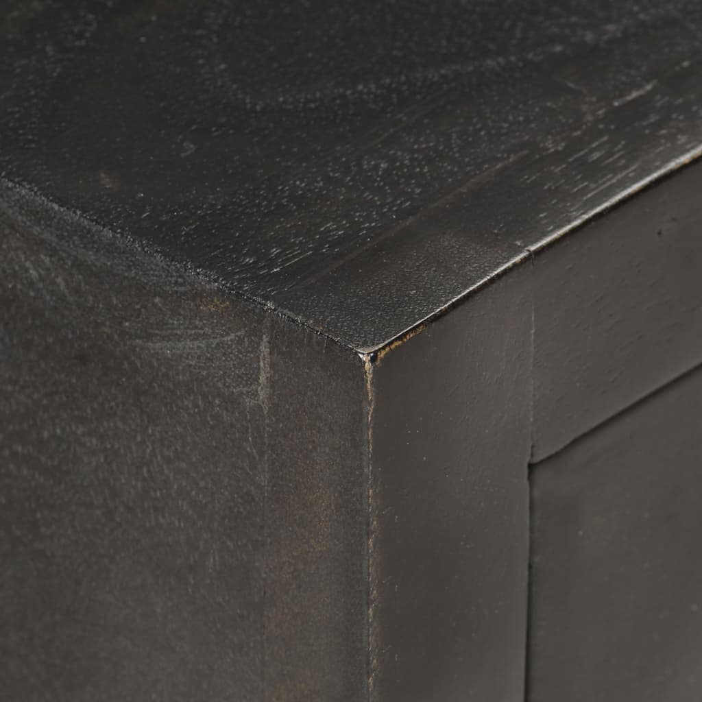 Mesita De Noche Madera Maciza Mango Negro Y Dorado 40x30x50cm_2