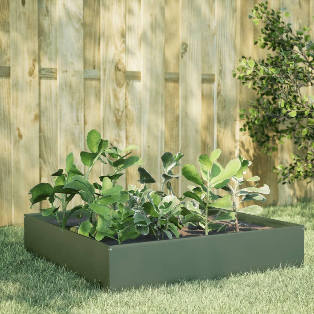 Arriate De Acero Verde Oliva 100x100x33,5 Cm_1