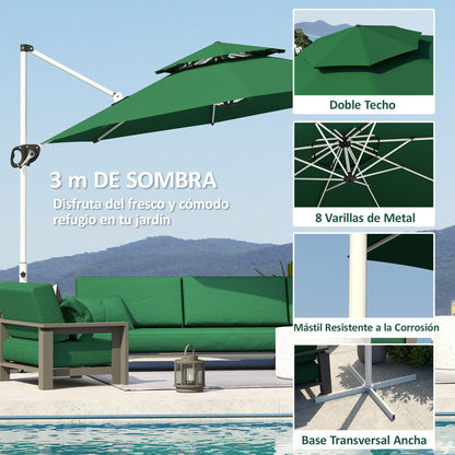Outsunny Sombrilla De Jardín Ø292 Cm Con Manivela Inclinación Ajustable Verde_5