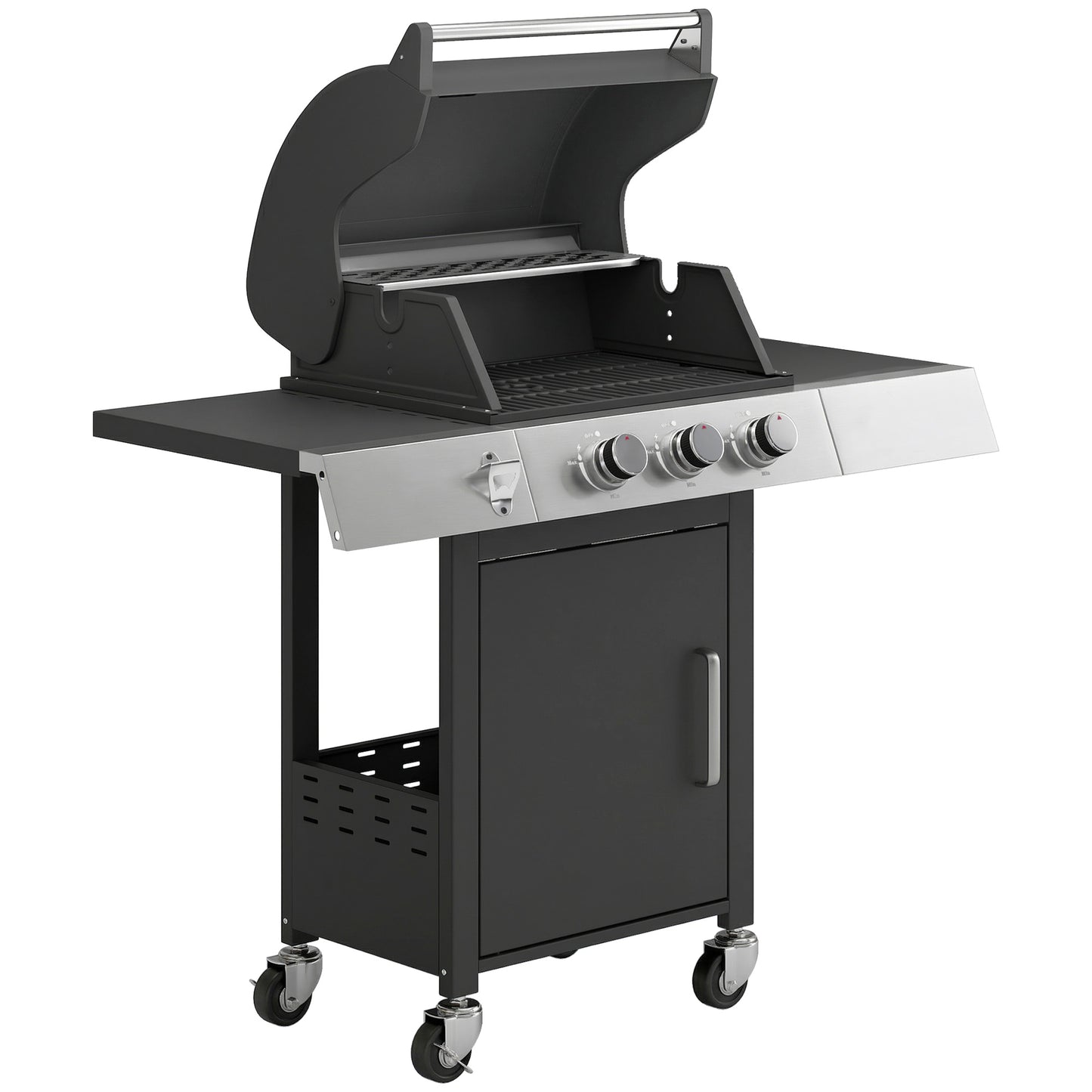 Outsunny Barbacoa De Gas Con 3 Quemadores 8,1 Kw Termómetro Mesas Laterales_0