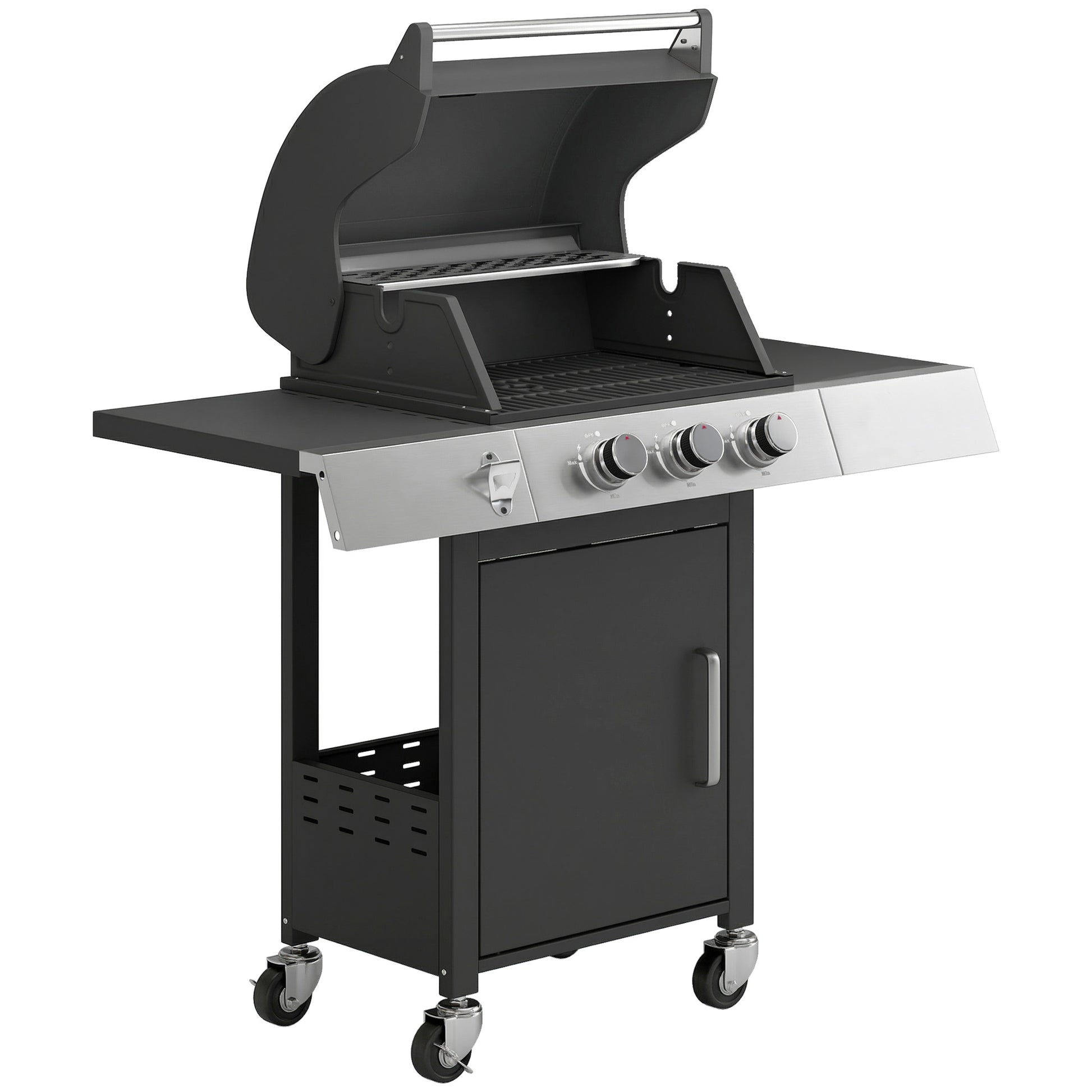 Outsunny Barbacoa De Gas Con 3 Quemadores 8,1 Kw Termómetro Mesas Laterales_0