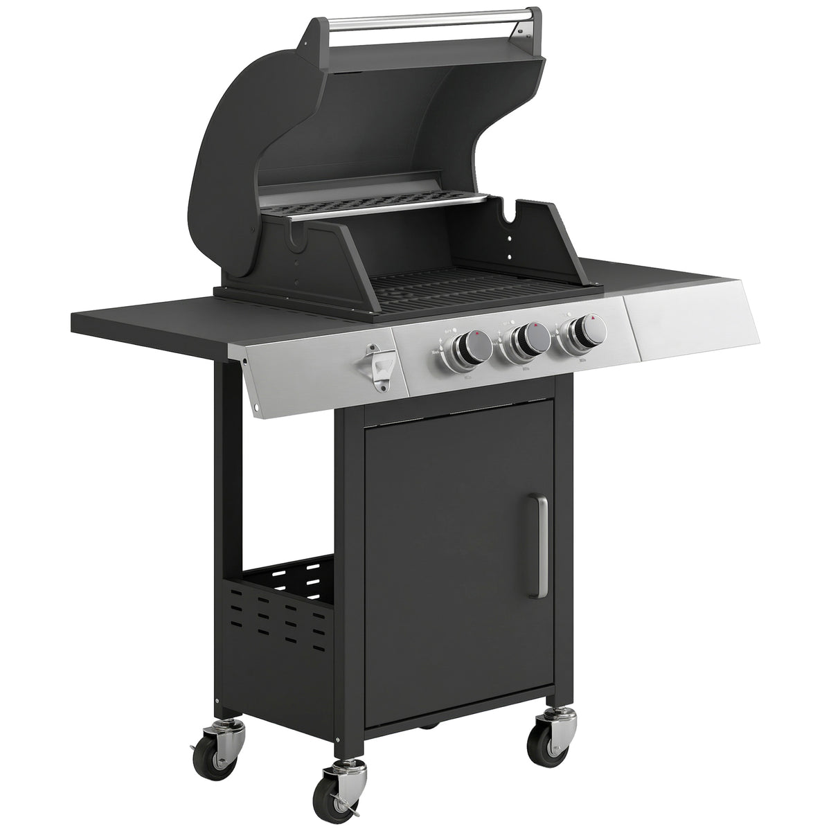 Barbacoa De Gas Outsunny Acero Inoxidable, Metal Negro 109x50x109 Cm_0