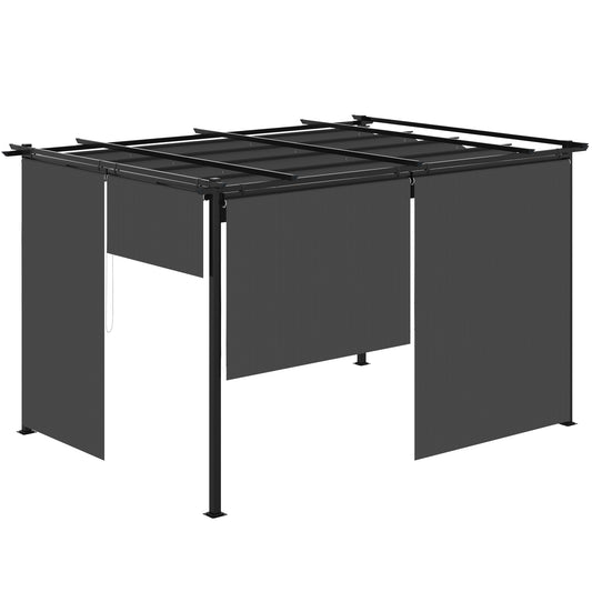 Outsunny Pérgola De Jardín 4x3 M Con Techo Retráctil 4 Cortinas Enrollables_0