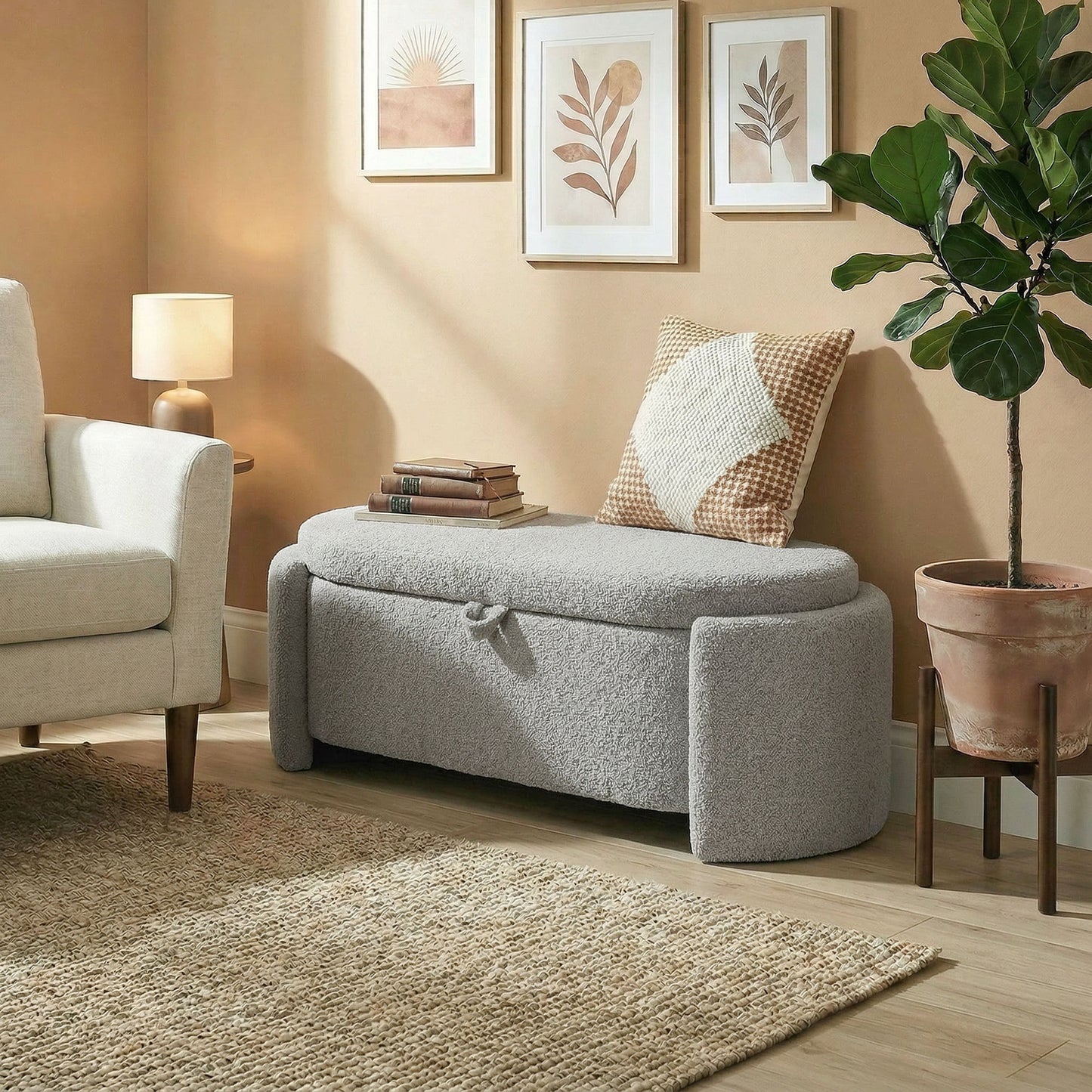 Homcom Puff Almacenaje Banco Almacenaje Ovalado 129x48,5x44 Cm Gris Claro_3