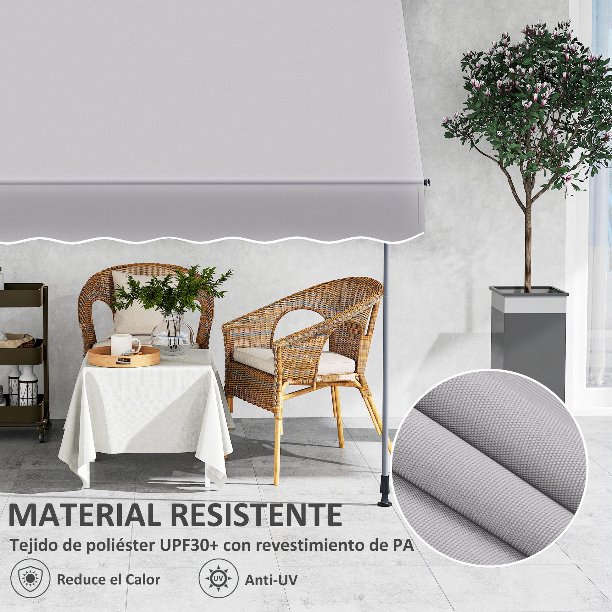 Outsunny Toldo Manual Retráctil Altura Ajustable Con Manivela 210-310 Cm Gris_5