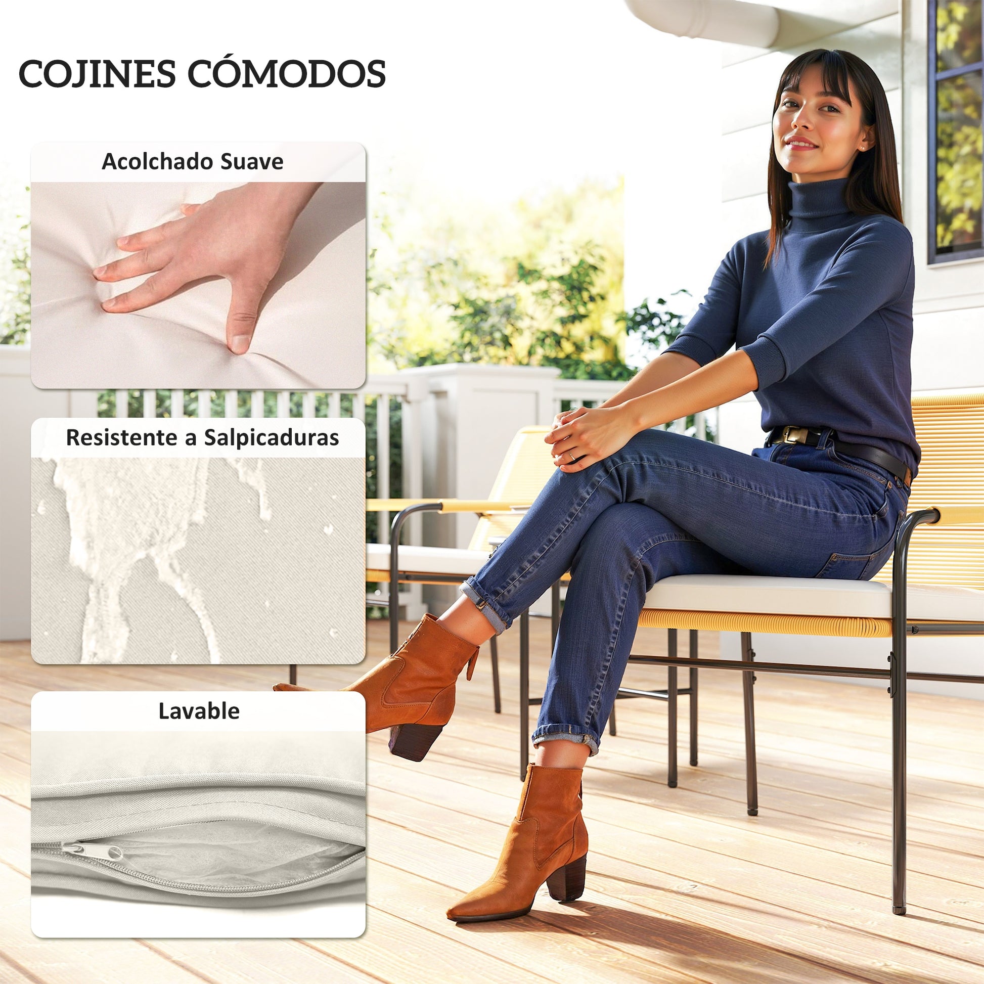 Outsunny Muebles De Jardín Con 2 Sillas Con Cojines Lavables Y Mesa Resistente_5