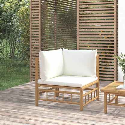 Vidaxl Sofá Esquinero De Jardín Bambú Con Cojines Blanco Crema_1