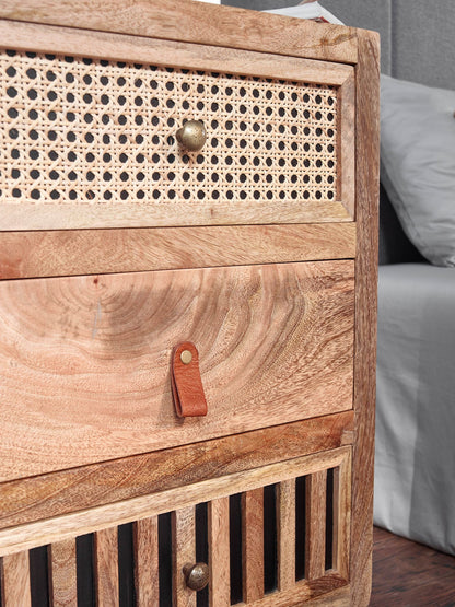 Mesita De Noche Mango Madera Maciza / Metal 40x60x30 Cm_4