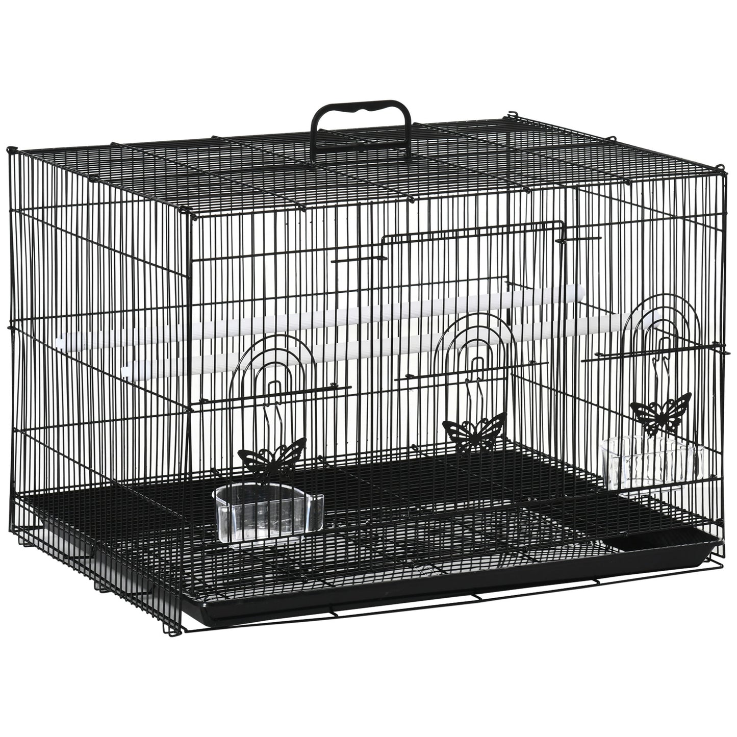 Pawhut Jaula Para Pájaros De Metal 60x41x41 Cm Con Comederos Y 2 Perchas Negro_0
