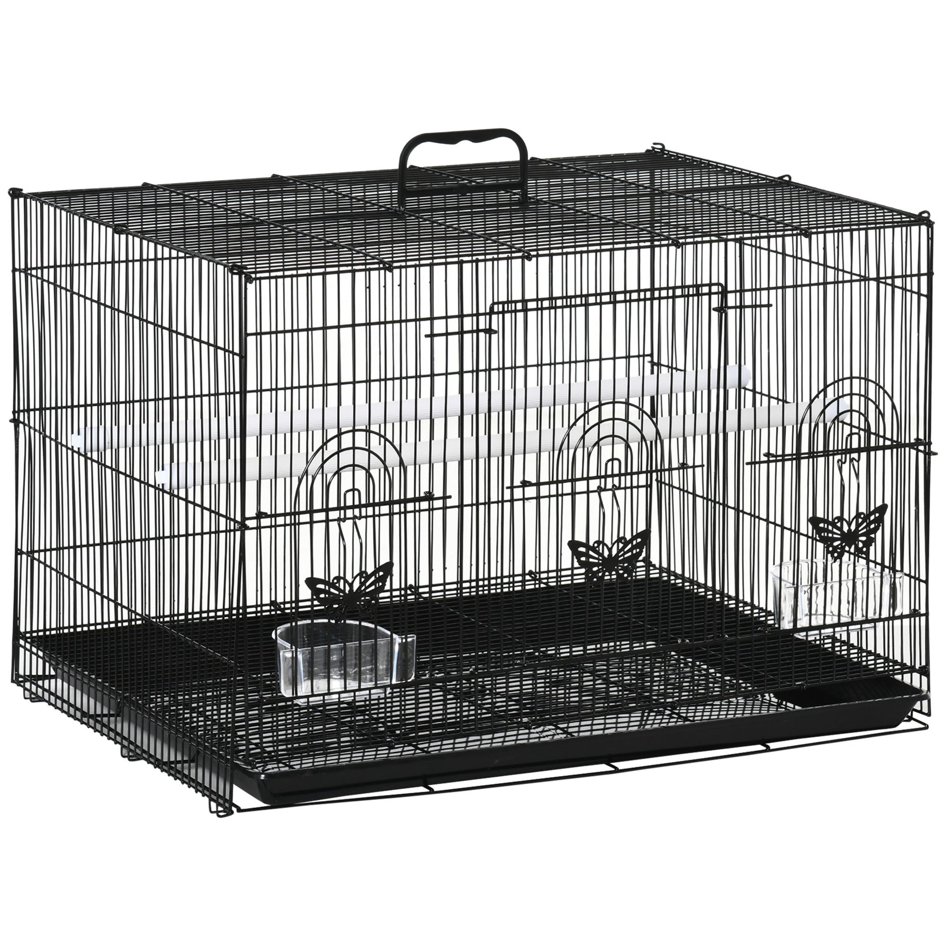 Pawhut Jaula Para Pájaros De Metal 60x41x41 Cm Con Comederos Y 2 Perchas Negro_0