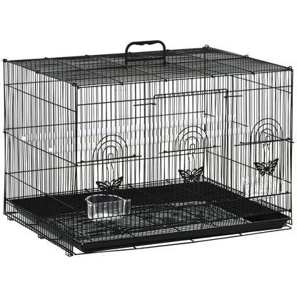 Pawhut Jaula Para Pájaros De Metal 60x41x41 Cm Con Comederos Y 2 Perchas Negro_0