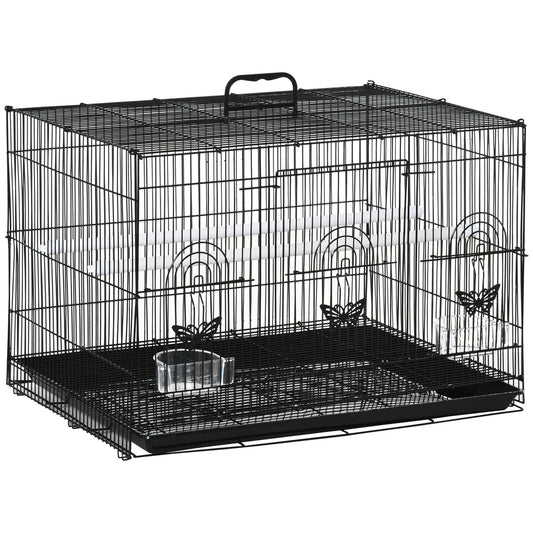 Pawhut Jaula Para Pájaros De Metal 60x41x41 Cm Con Comederos Y 2 Perchas Negro_0