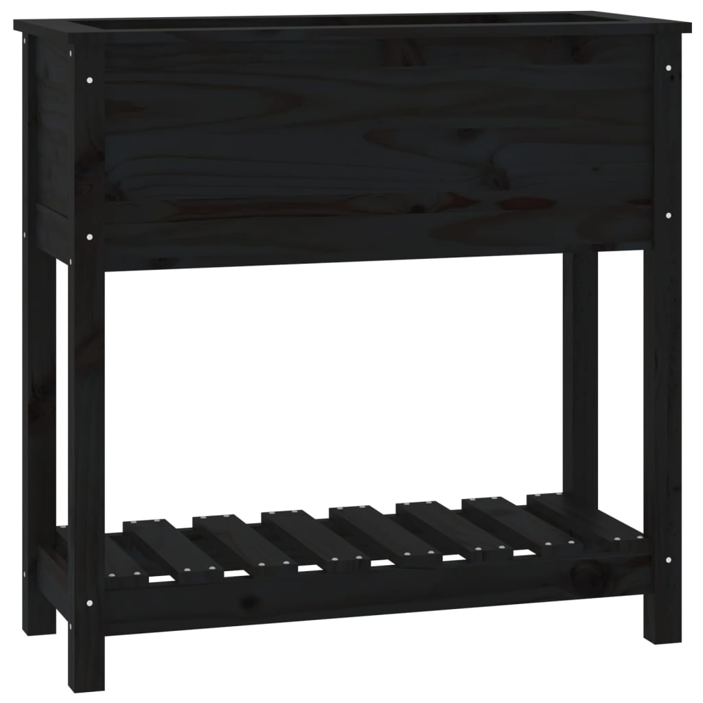 Jardinera Con Estante Madera Maciza Pino Negro 82,5x34,5x81 Cm_0