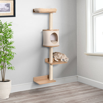Pawhut Árbol Para Gatos De Pared Con Plataformas Cojín Extraíble Poste Rascador_1