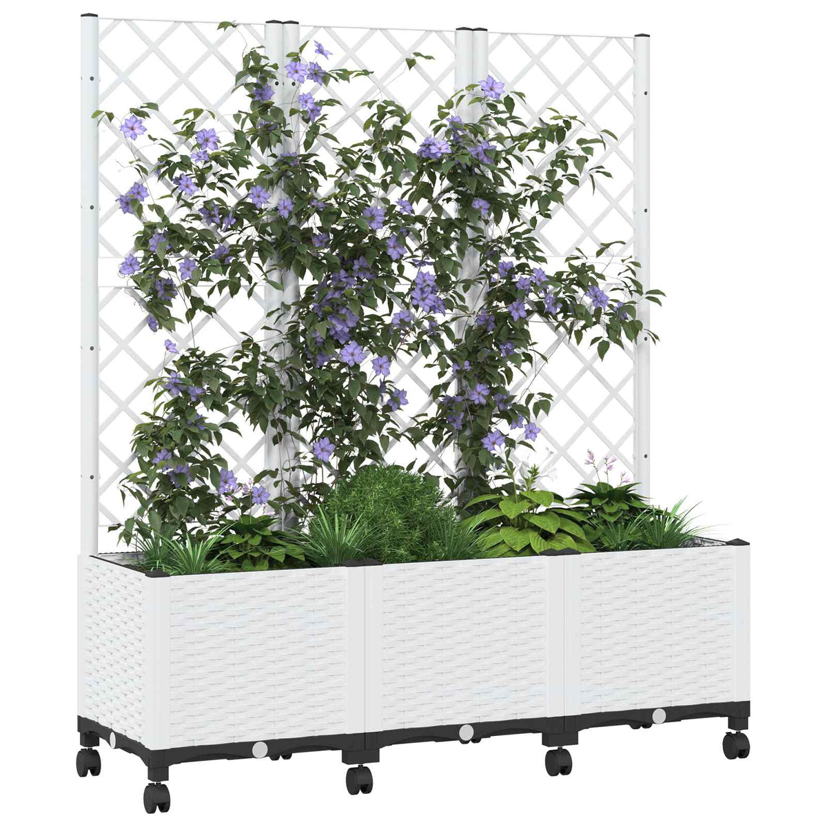 Jardinera Con Enrejado Y Ruedas Blanco 120 X 40 X 146 Cm Pp_2