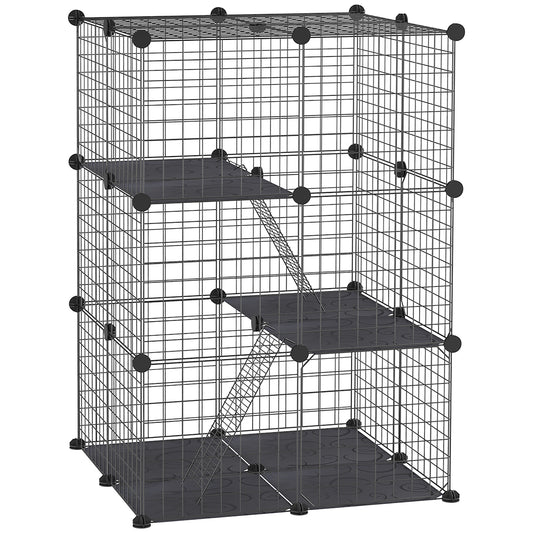 Pawhut Jaula Para Animales Pequeños De 3 Niveles 70x70x105 Cm Negro_0