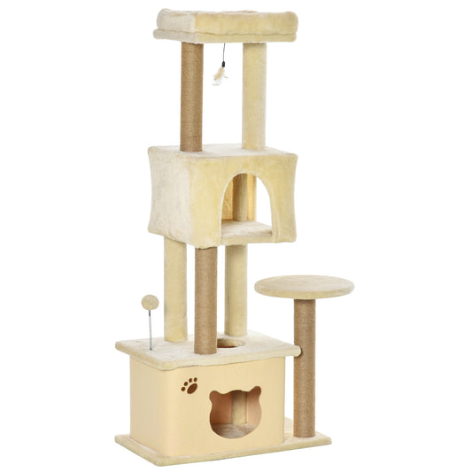 Pawhut Árbol Rascador De Gatos Grande 60x34x136cm Centro Actividades Plataformas_0