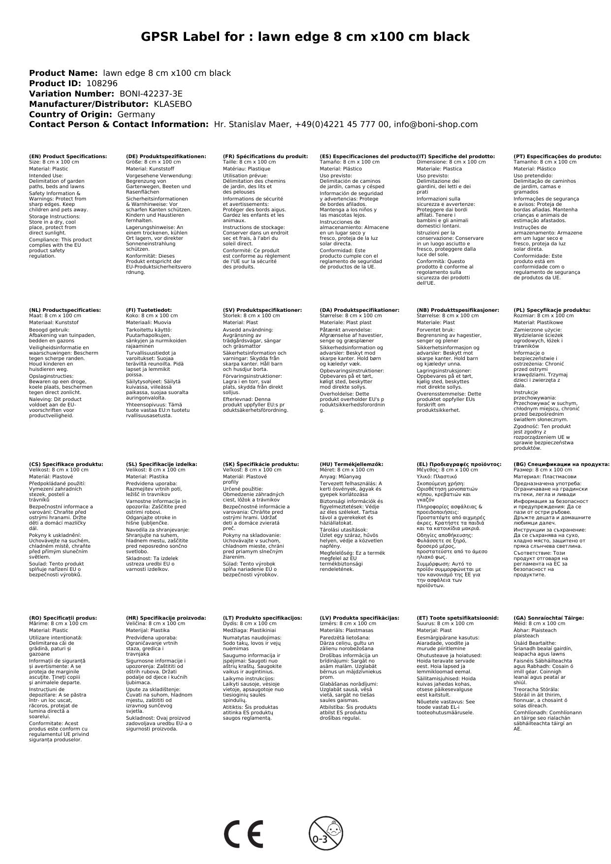 Bordura De Jardín De Plástico, 8 Cm X 100 Cm, Negra, Flexible