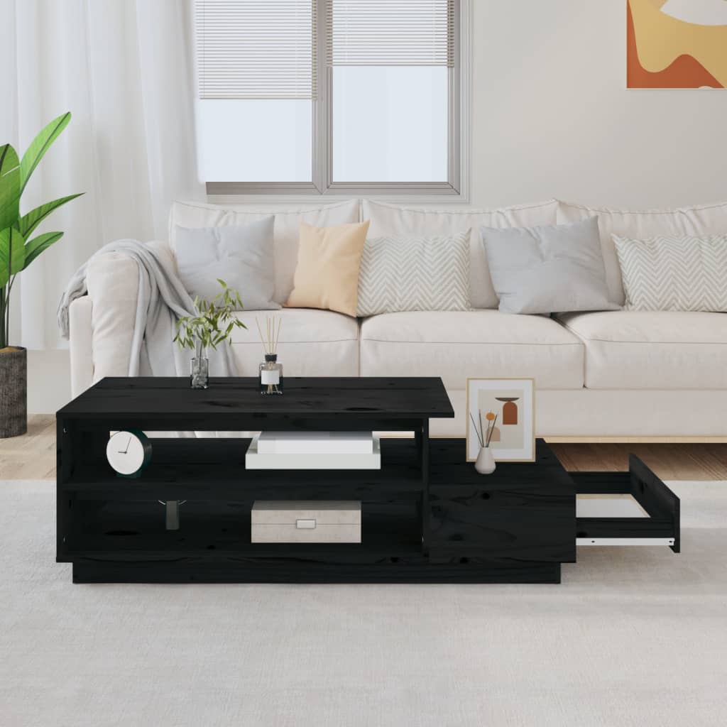 Mesa De Centro Madera Maciza De Pino Negro 120x50x40,5 Cm_1