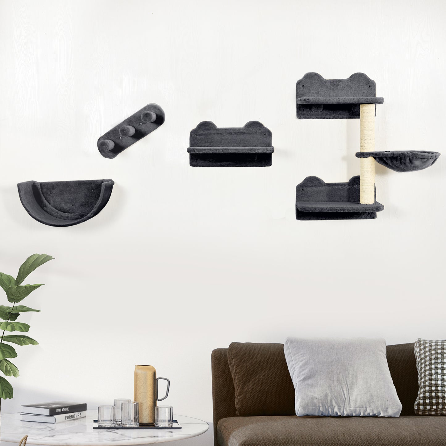 Pawhut Set De Escalada Para Gatos De Pared Con Hamaca Plataformas Gris Oscuro_1