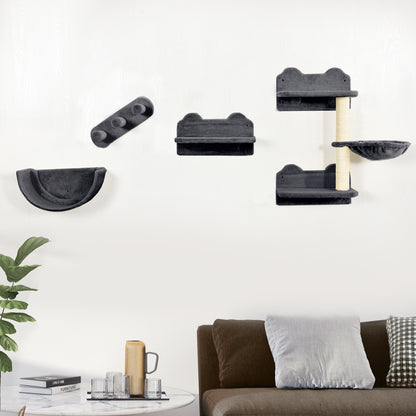 Pawhut Set De Escalada Para Gatos De Pared Con Hamaca Plataformas Gris Oscuro_1