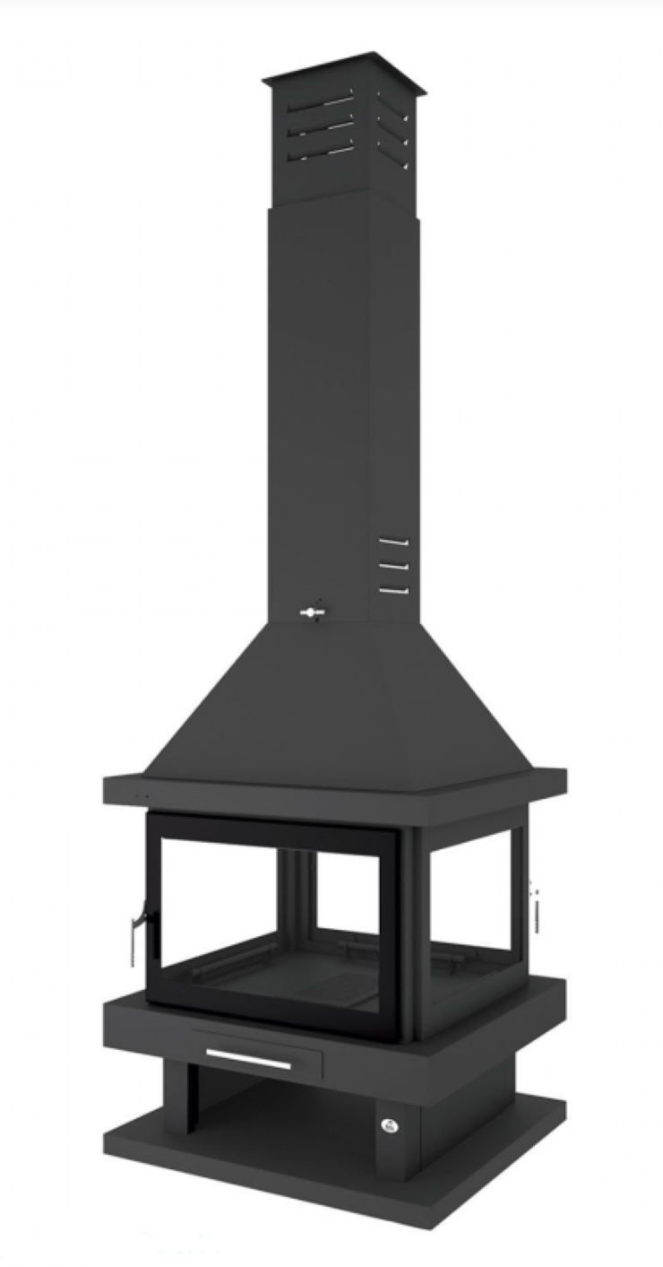 BRICOSOL Chimenea Leña Central a 4 Caras y 2 Puertas FM Modelo C-204 K Cristal Serigrafiado_0