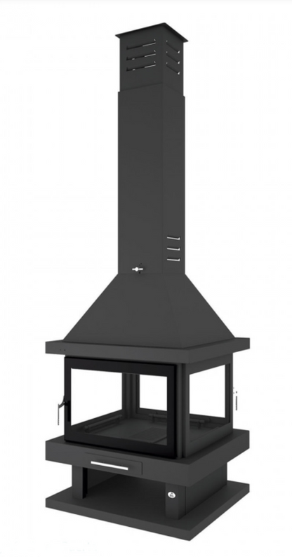 BRICOSOL Chimenea Leña Central a 4 Caras y 2 Puertas FM Modelo C-204 K Cristal Serigrafiado_0
