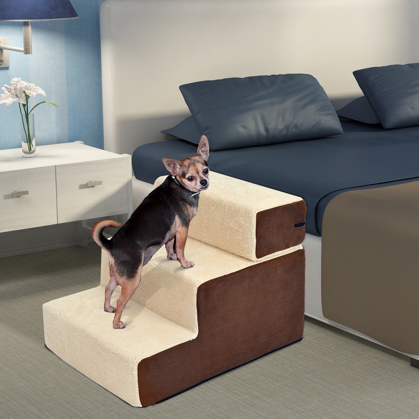 Pawhut Escalera Para Mascota 3 Peldaño Desmontable Funda Extraíble Portátil_1