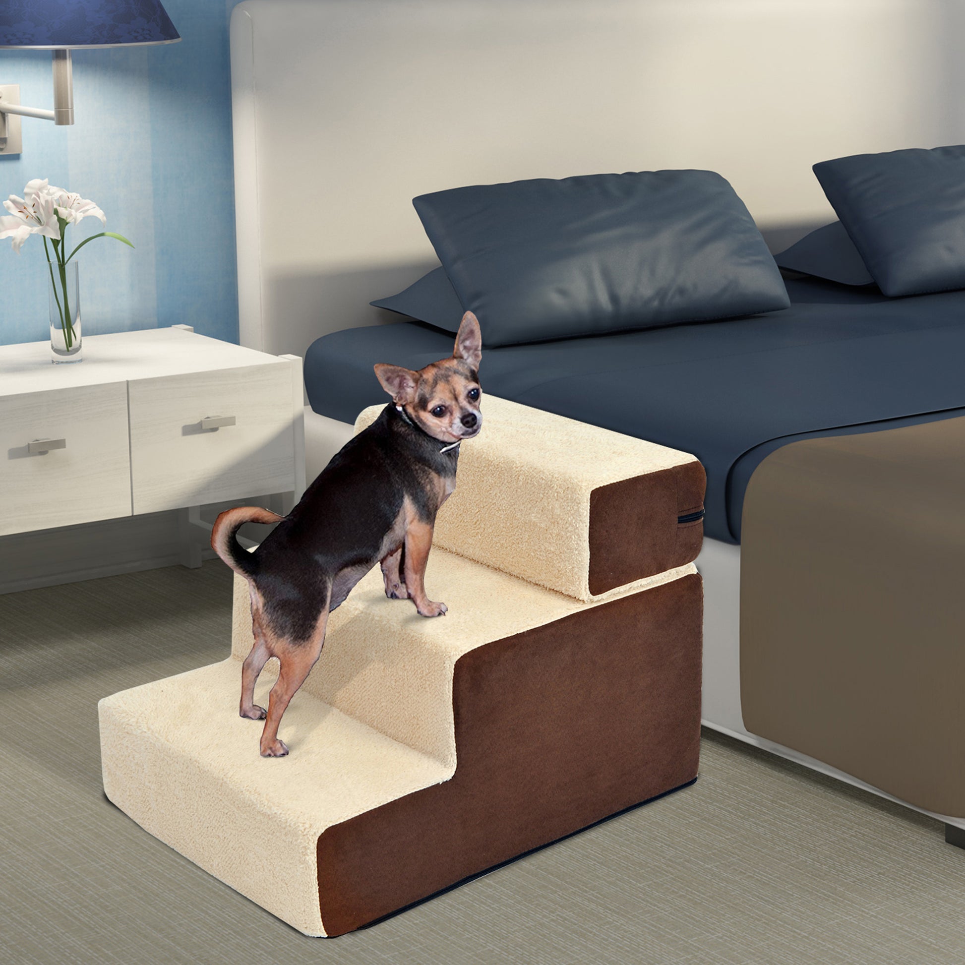 Pawhut Escalera Para Mascota 3 Peldaño Desmontable Funda Extraíble Portátil_1
