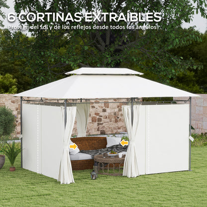 Outsunny Cenador Para Jardín 4x3 M Con Doble Techo Paredes Laterales Crema_5
