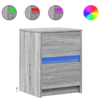 Mesitas De Noche Luces Led 2 Uds Madera Ingeniería Gris Sonoma_0