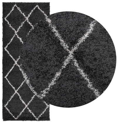 Alfombra De Pelo Largo Moderna Pamplona Negro Y Crema 80x200 Cm / Vetonek_1