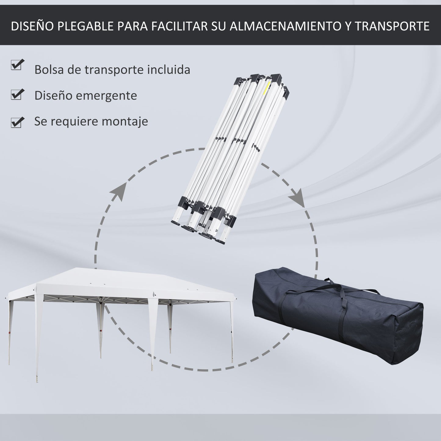 Outsunny Carpa Plegable 6x3 M Con Altura Ajustable Anti-uv Blanco_3