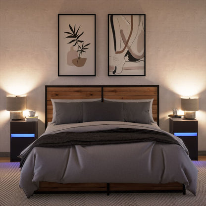 Mesitas De Noche Con Luces Led 2 Uds Madera Ingeniería Negra_2