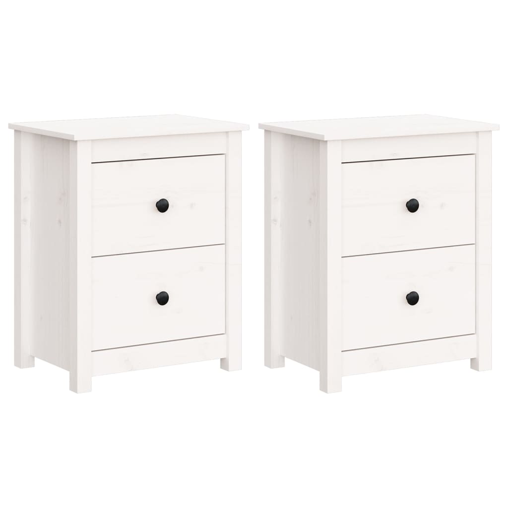 Mesitas De Noche 2 Uds Madera Maciza Pino Blanca 50x35x61,5 Cm_0