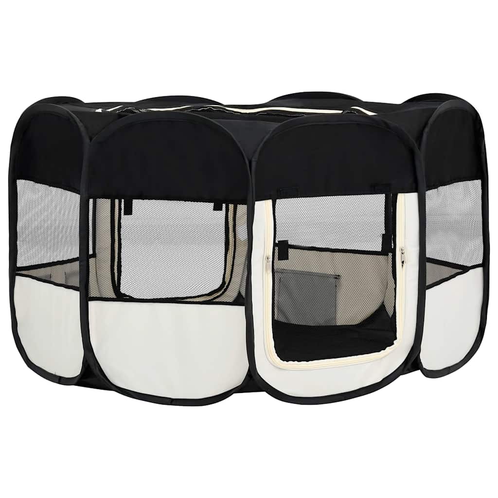 Parque De Perros Plegable Y Bolsa Transporte Negro 145x145x61cm_4