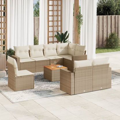 Set De Sofás De Jardín 9 Pzas Con Cojines Ratán Sintético Beige / Vetonek_2