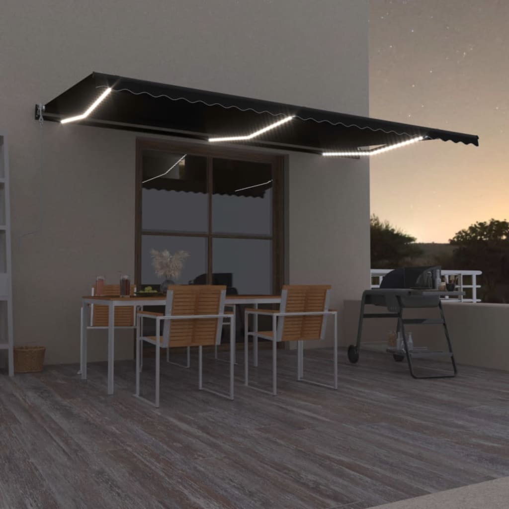 Toldo Automático Led Sensor De Viento Gris Antracita 600x350 Cm_1