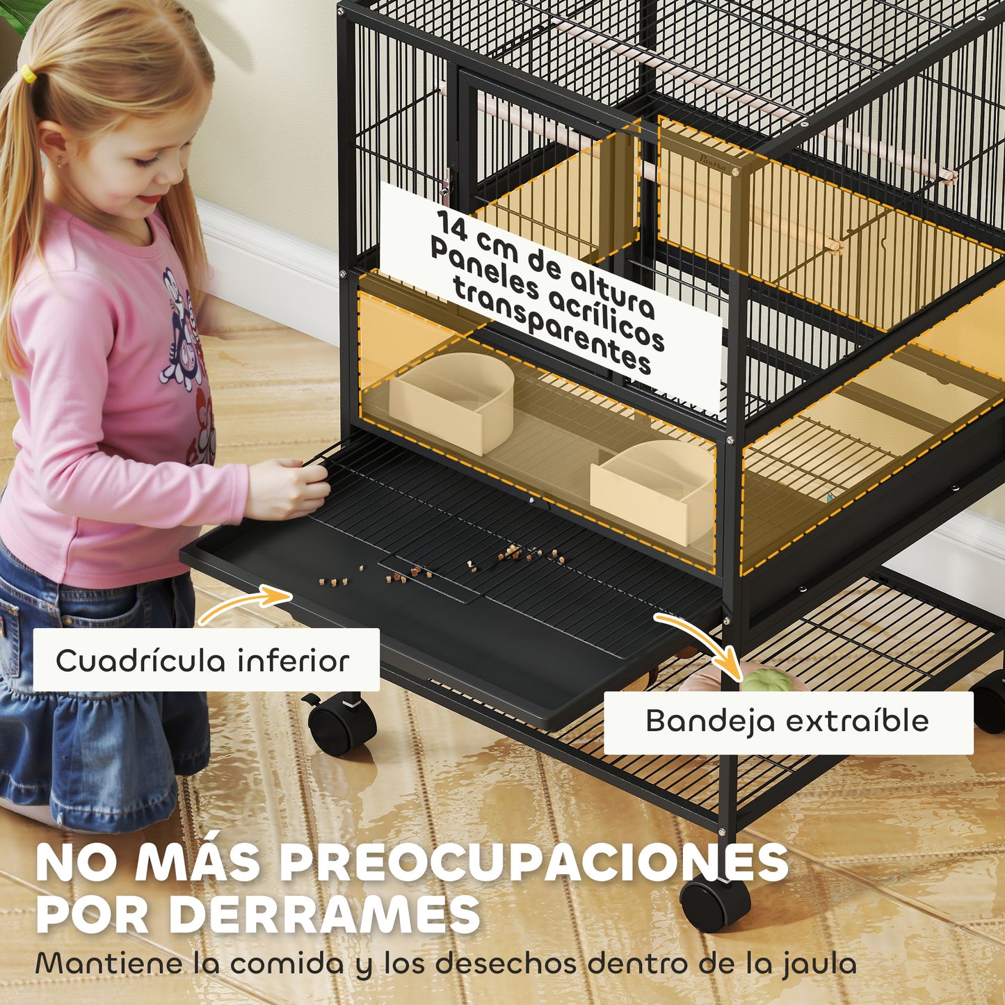 Pawhut Jaula Para Pájaros Con Ruedas Paneles Acrílicos 48x46x83 Cm Negro_3