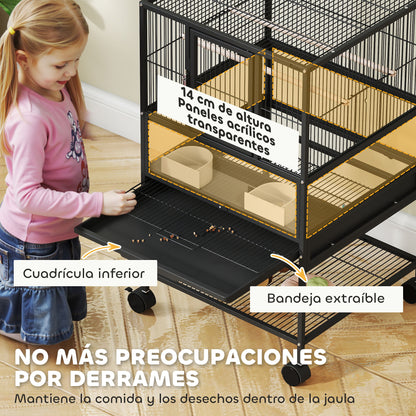 Pawhut Jaula Para Pájaros Con Ruedas Paneles Acrílicos 48x46x83 Cm Negro_3