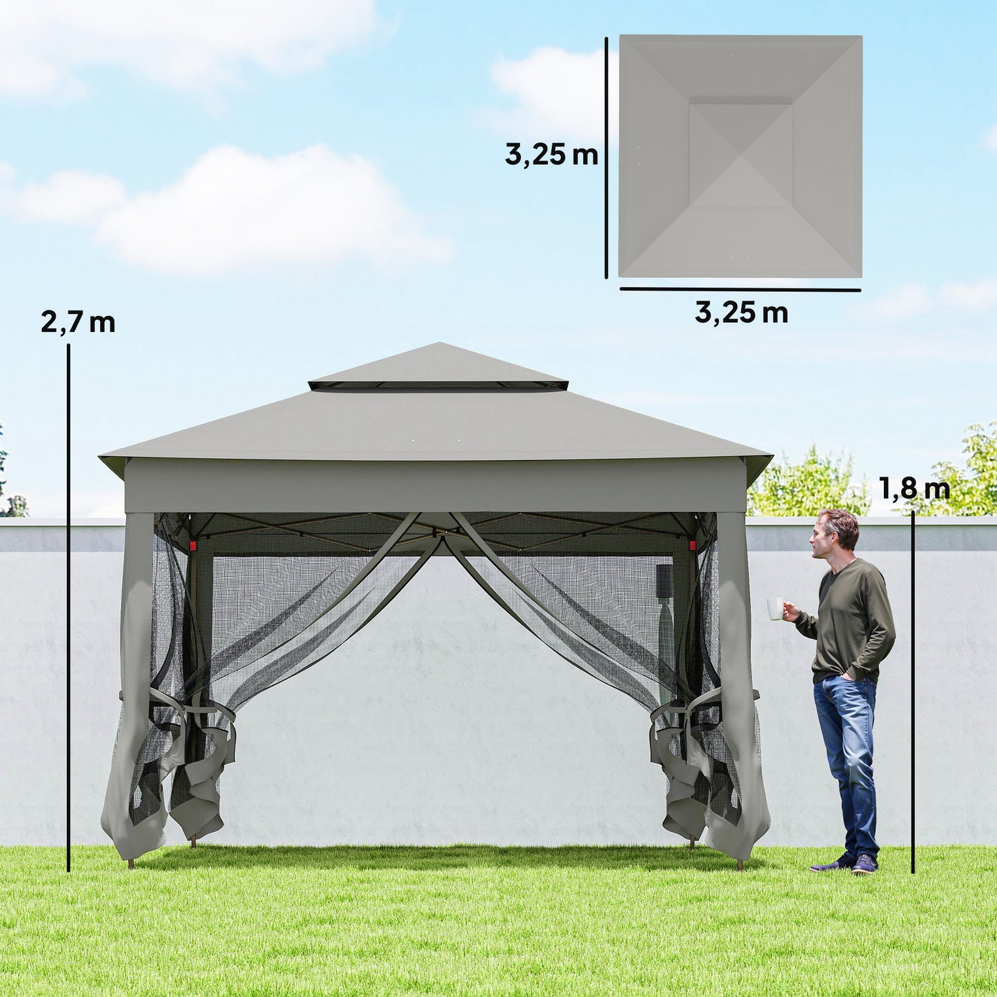 Outsunny Carpa Plegable3,3x3,3 M Con 4 Paredes Laterales De Malla Gris Claro_2