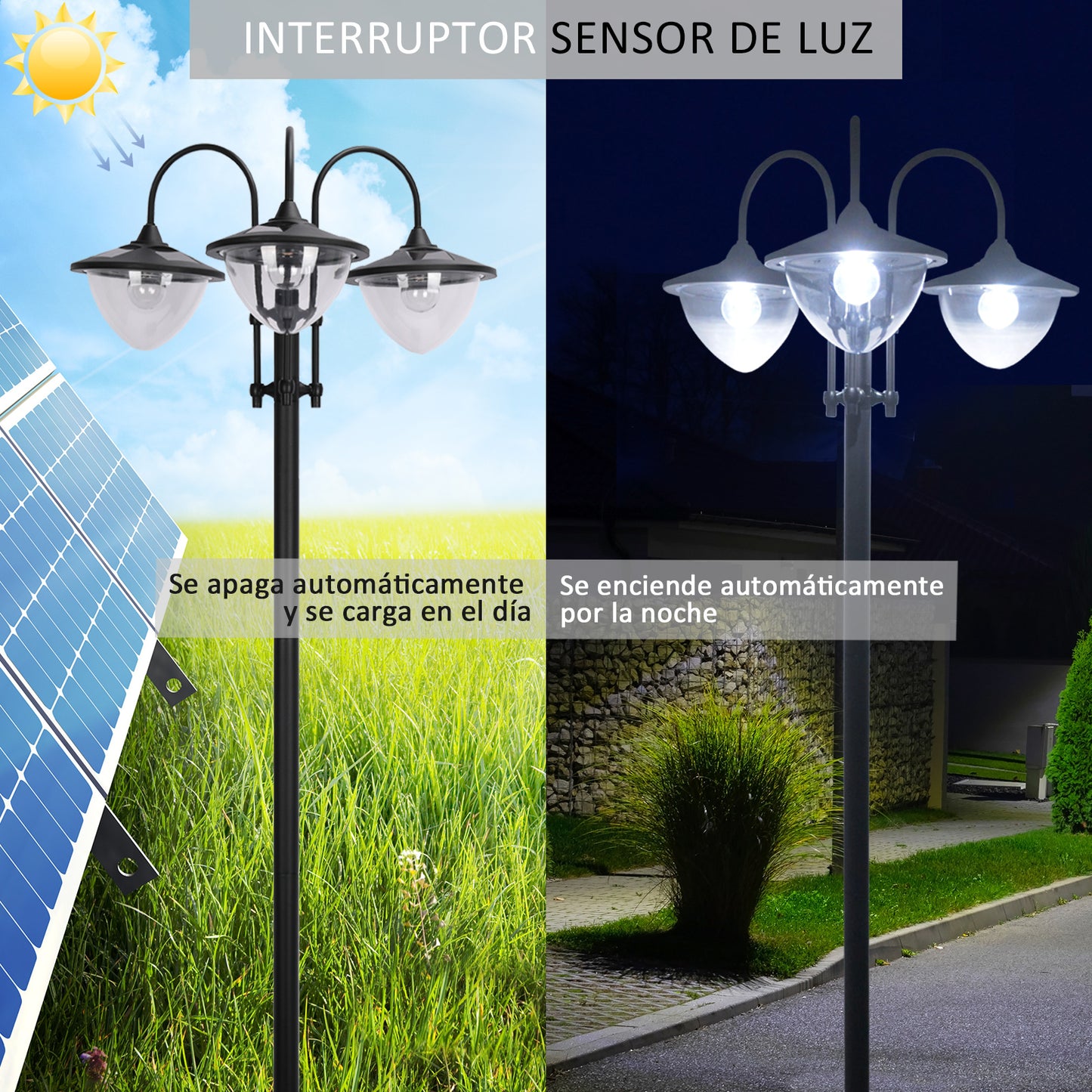 Outsunny Farol Solar De Jardín 189 Cm Con 18 Luces Led Blanca Fría 6000k Ip44_4