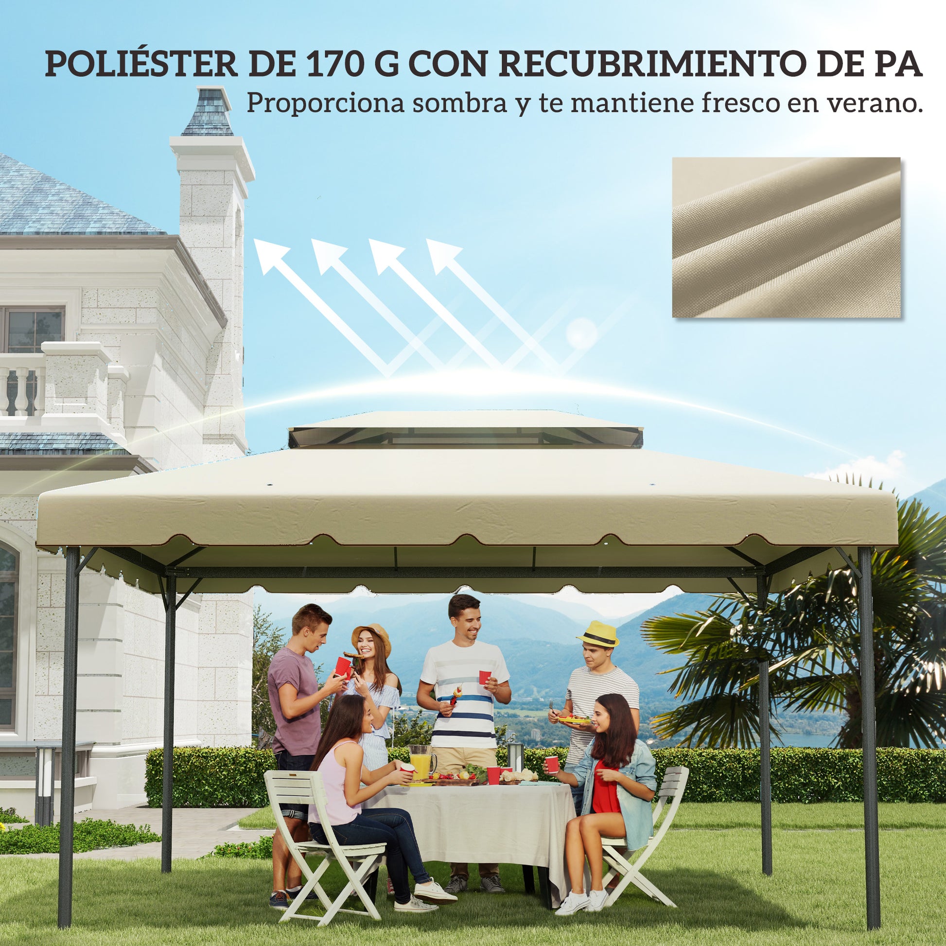 Outsunny Techo De Repuesto Para Cenador 4x3 M Techo Doble Drenaje Beige_5